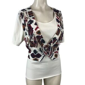 VTG BACKROAD BLUES - WOMEN'S L/XL -  SHORT SLEEVE AZTEC WESTERN VEST SHIRT